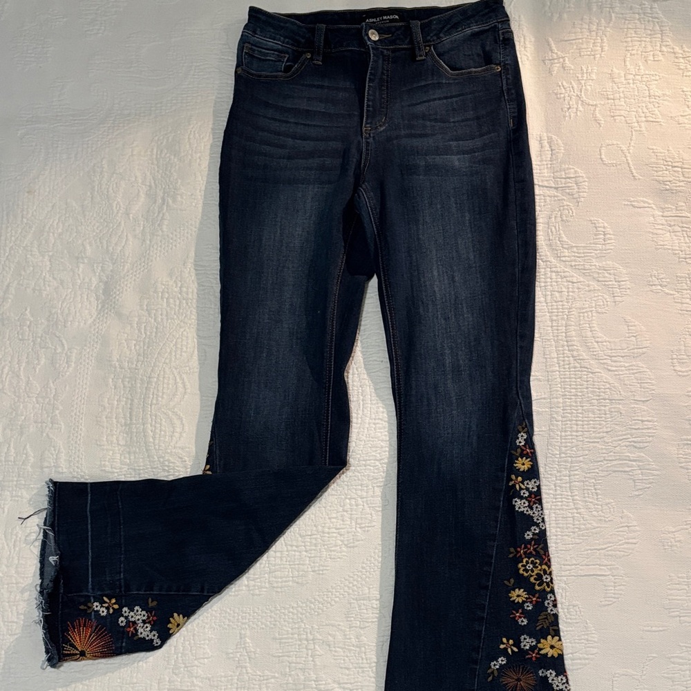 Ashley Mason Dark Blue Floral Embroidered Jeans